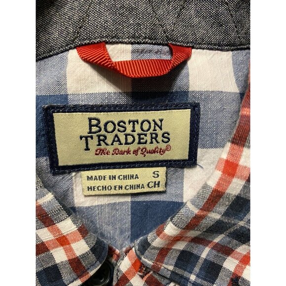 BOSTON TRADERS-MEN PLAID BUTTON DOWN SIZE SMALL-PERFECT CONDITION-RED BLUE WHITE - Picture 7 of 7